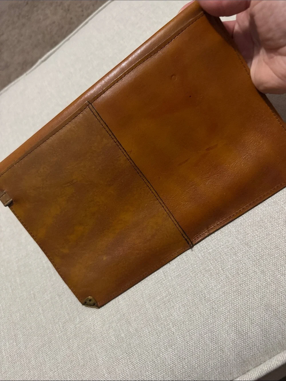 Vintage Leather Envelope Style Clutch with Hidden Wristlet Strap-Metal Corners